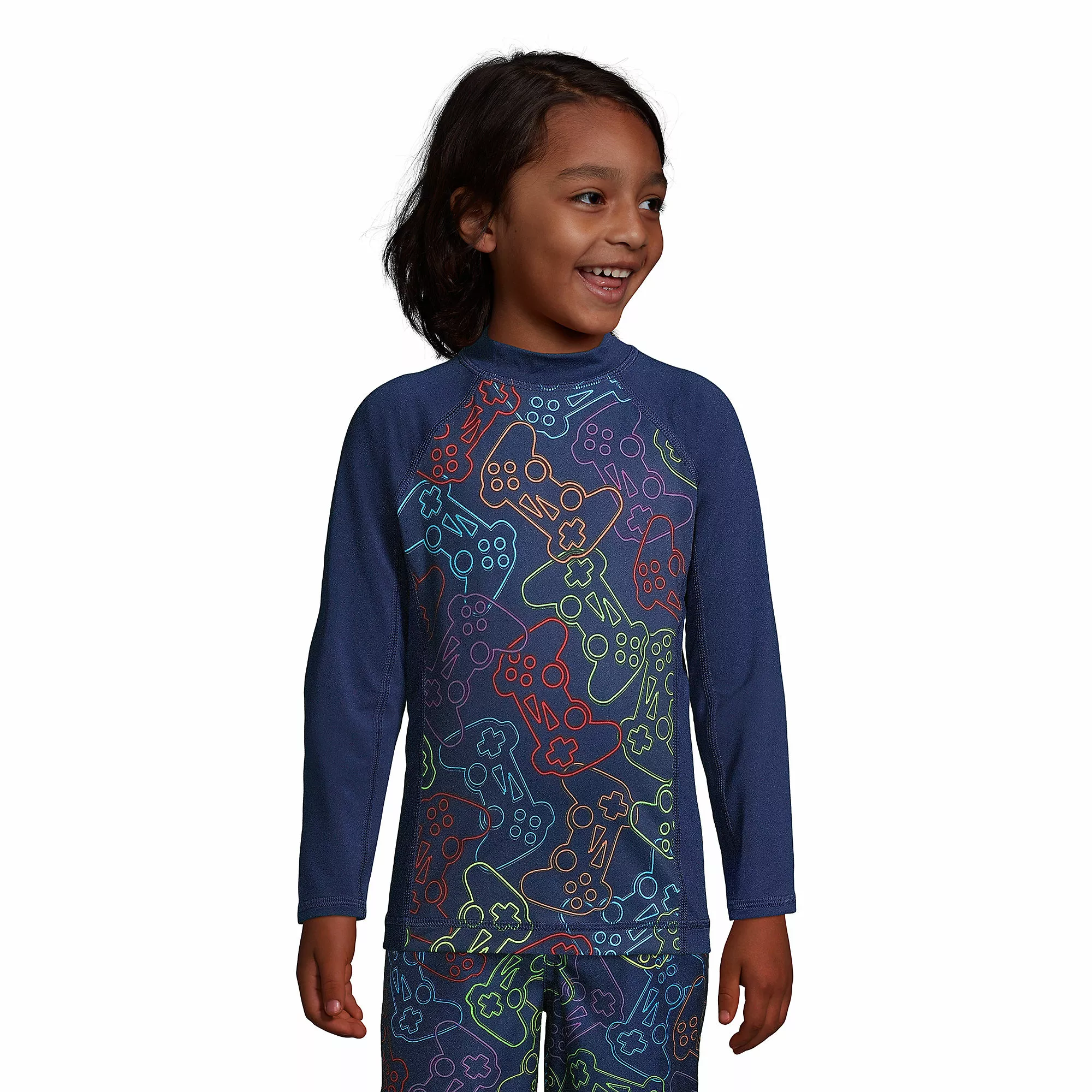 Lands' End Boys Long Sleeve Mock Neck UPF 50 Swim Rash Guard - Image 2