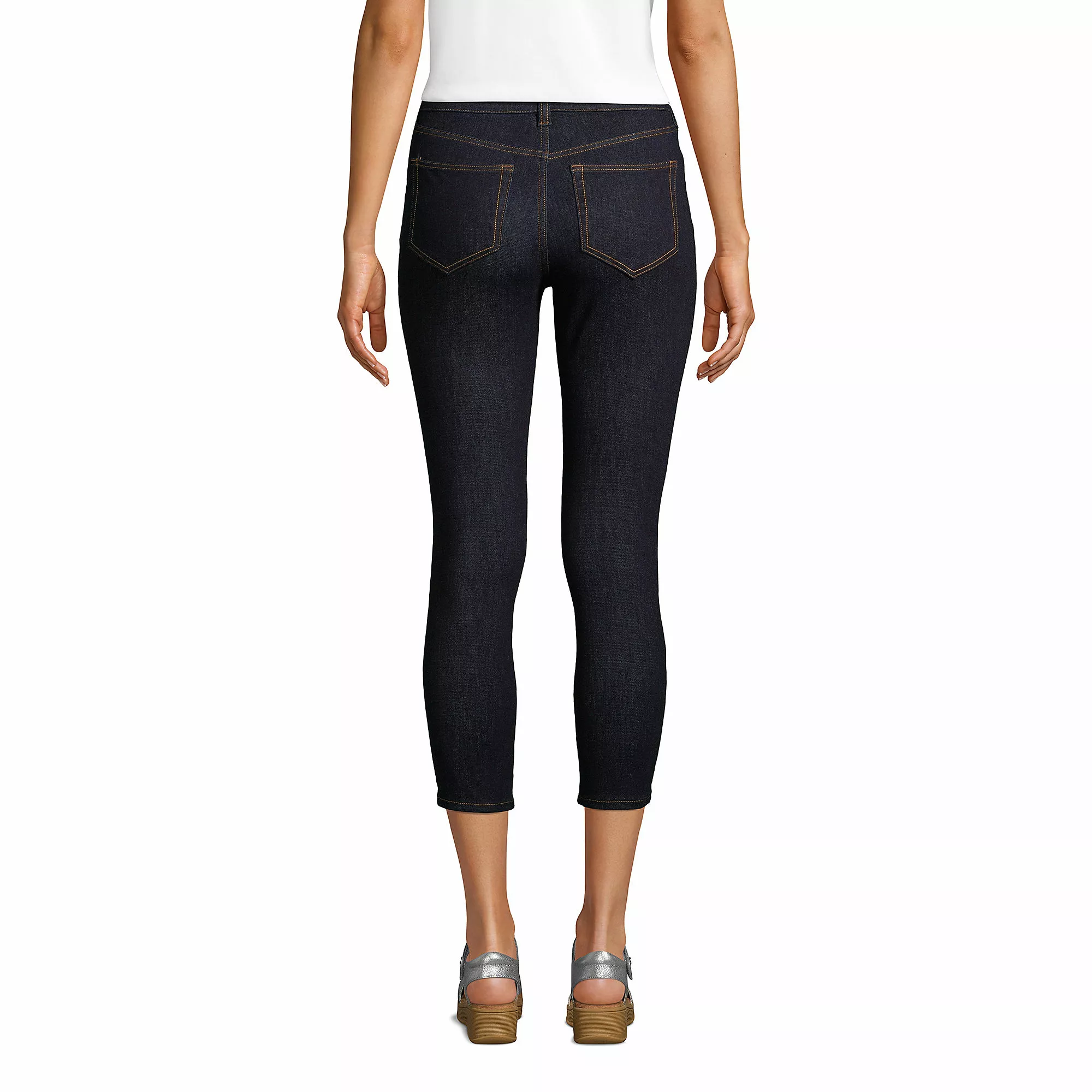Lands' End Women's Stretch High Rise Skinny Legging Crop Blue Jeans - Image 2