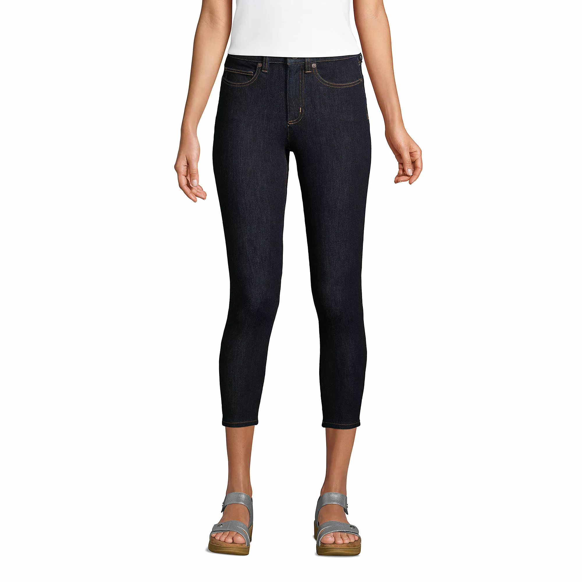 Lands' End Women's Stretch High Rise Skinny Legging Crop Blue Jeans