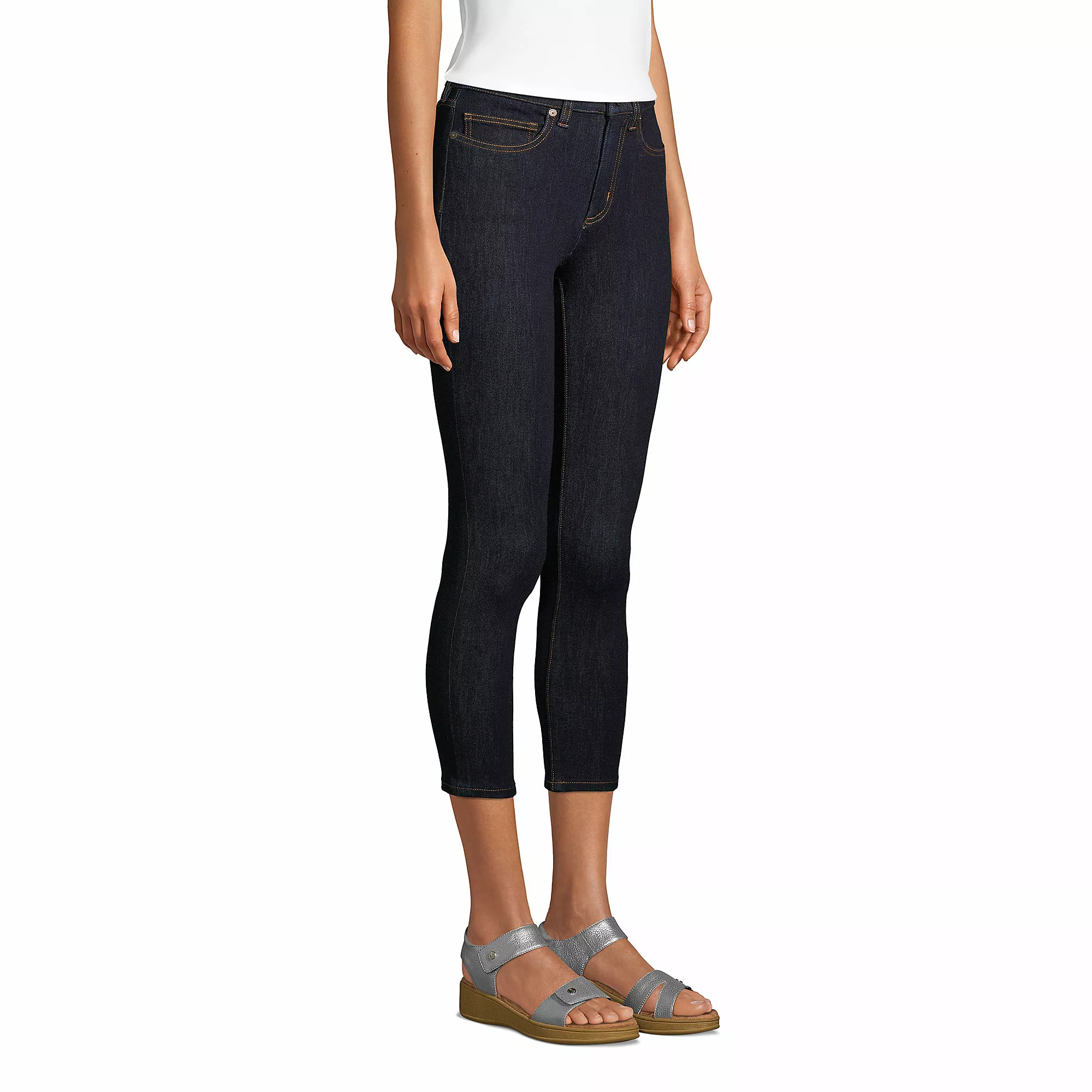 Lands' End Women's Stretch High Rise Skinny Legging Crop Blue Jeans - Image 3