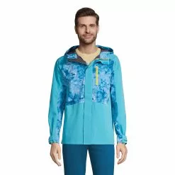Lands' End Men's Waterproof Hooded Packable Rain Jacket