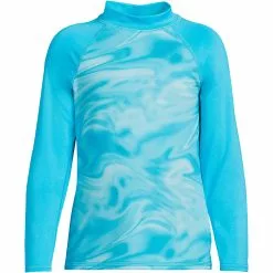 Lands' End Girls Long Sleeve Mock Neck UPF 50 Swim Rash Guard