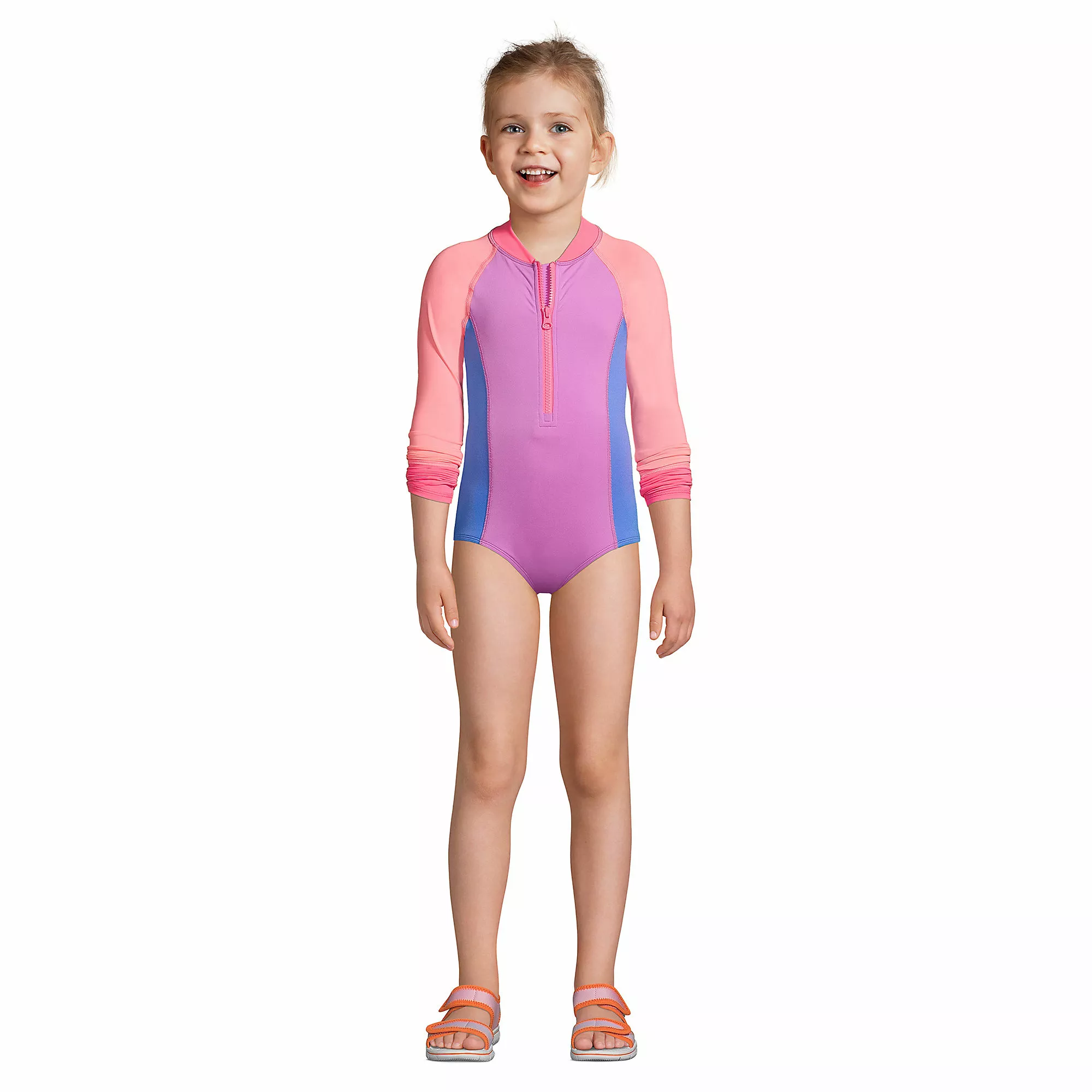 Lands' End Girls Long Sleeve Half Zip One Piece UPF 50 Swimsuit - Image 4