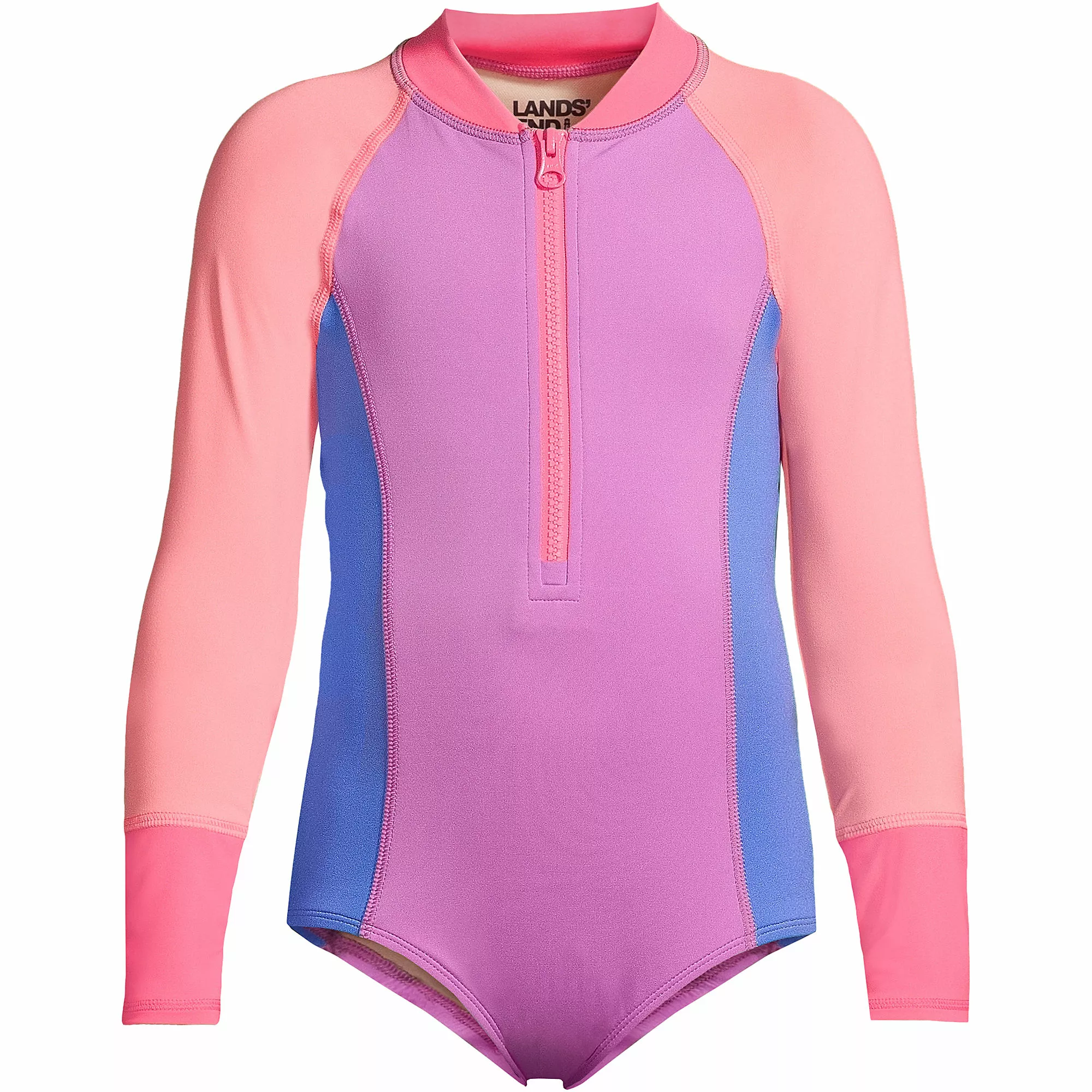 Lands' End Girls Long Sleeve Half Zip One Piece UPF 50 Swimsuit