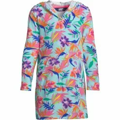 Lands' End Kids Long Sleeve Hooded Front Pocket Terry Cloth Swimsuit Cover-Up