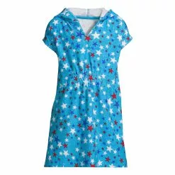 Lands' End Girls Short Sleeve Hooded Terry Cloth Swimsuit Cover-Up