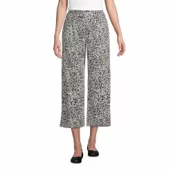 Lands' End Women's Petite Sport Knit High Rise Elastic Waist Pull On Wide Leg Crop Pants