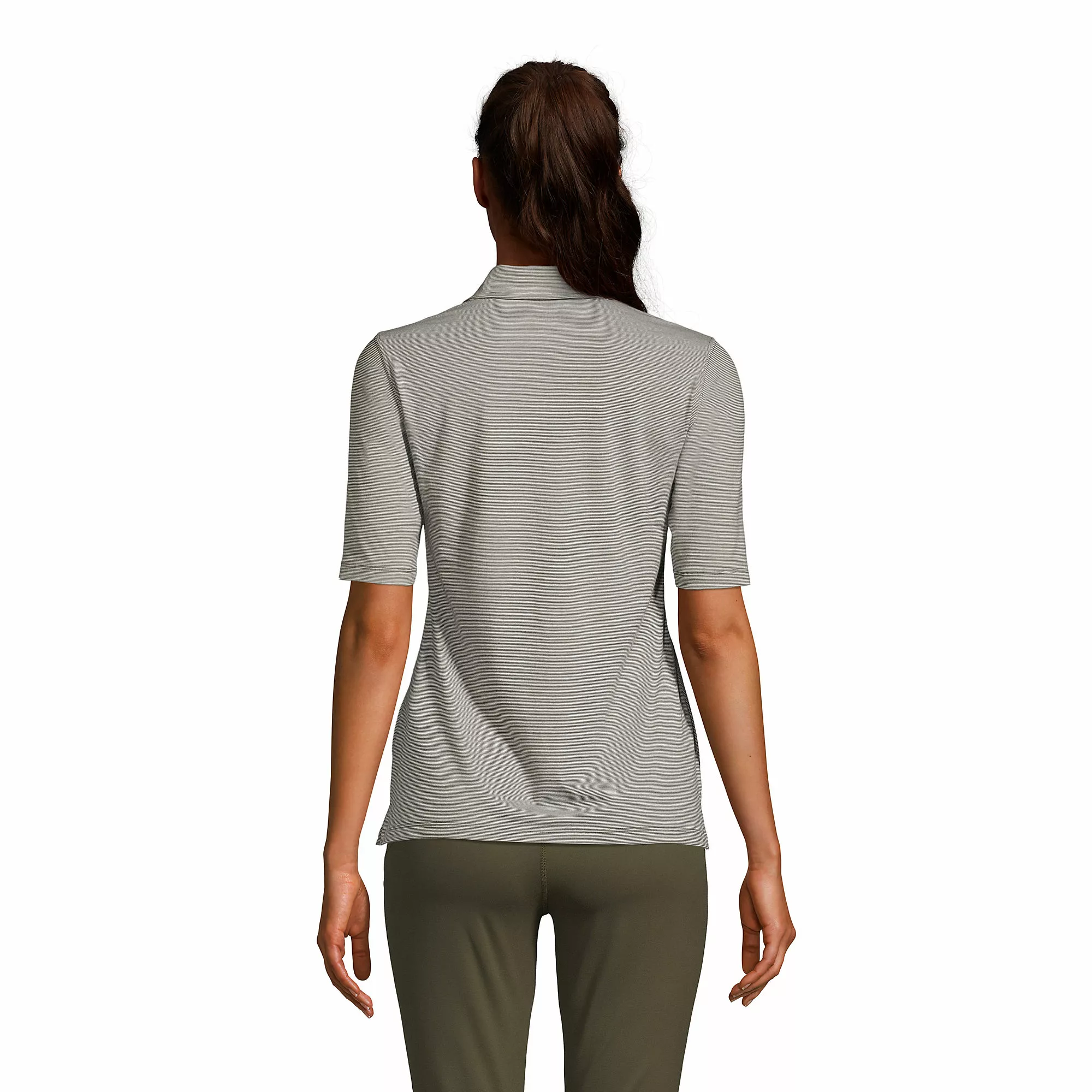 Lands' End Women's Moisture Wicking UPF Sun Elbow Sleeve Zip Front Polo Shirt - Image 2