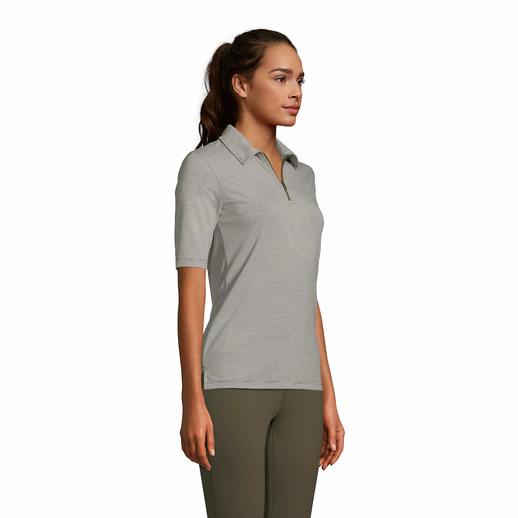 Lands' End Women's Moisture Wicking UPF Sun Elbow Sleeve Zip Front Polo Shirt - Image 3