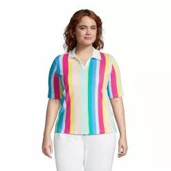 Lands' End Women's Plus Size Seriously Terry UPF Elbow Sleeve Polo Shirt