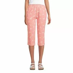 Lands' End Women's Petite Sport Knit High Rise Elastic Waist Pull On Capri Pants Print