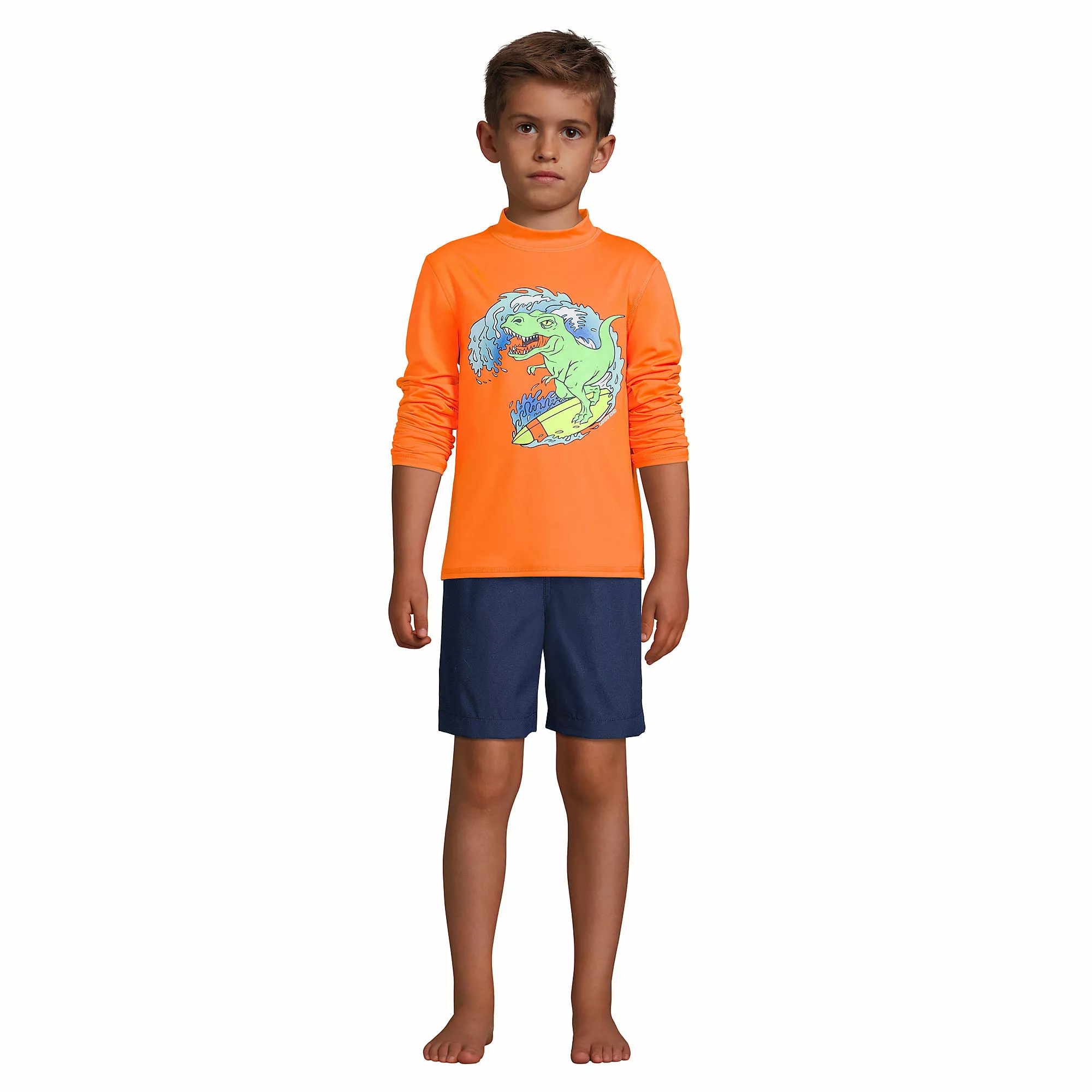 Lands' End Boys Long Sleeve Mock Neck Graphic UPF 50 Swim Rash Guard - Image 4