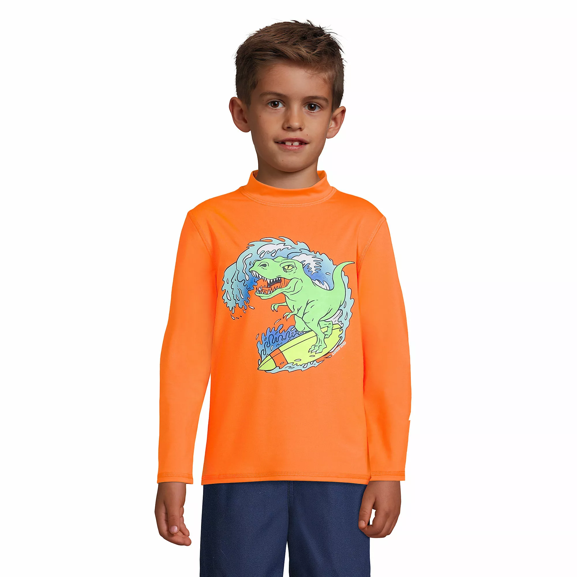 Lands' End Boys Long Sleeve Mock Neck Graphic UPF 50 Swim Rash Guard - Image 2