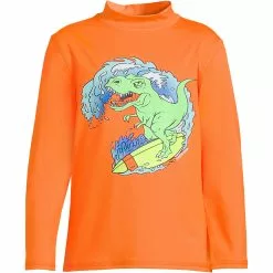 Lands' End Boys Long Sleeve Mock Neck Graphic UPF 50 Swim Rash Guard