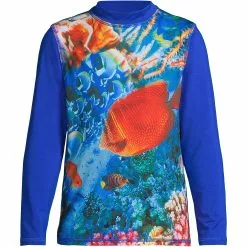 Lands' End Boys Husky Long Sleeve Mock Neck Graphic Rash Guard