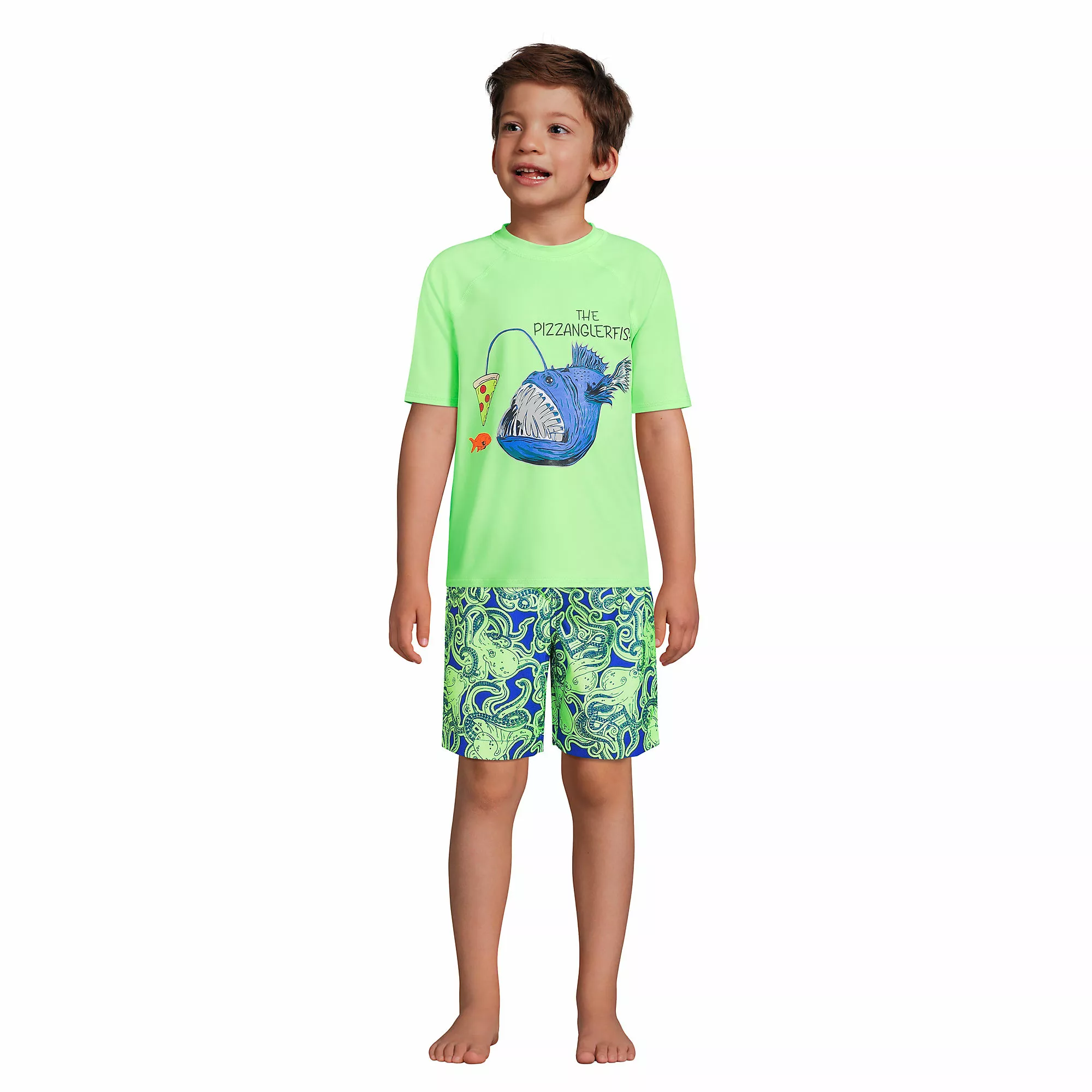 Lands' End Boys Short Sleeve Crew Neck Graphic UPF 50 Swim Rash Guard - Image 4