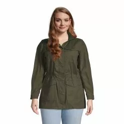 Lands' End Women's Plus Size Cotton Hooded Jacket With Cargo Pockets