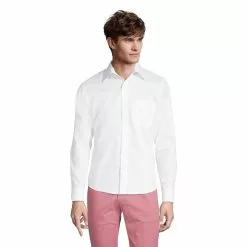 Lands' End Men's Untucked Traditional Fit Straight Collar No Iron Pinpoint Shirt