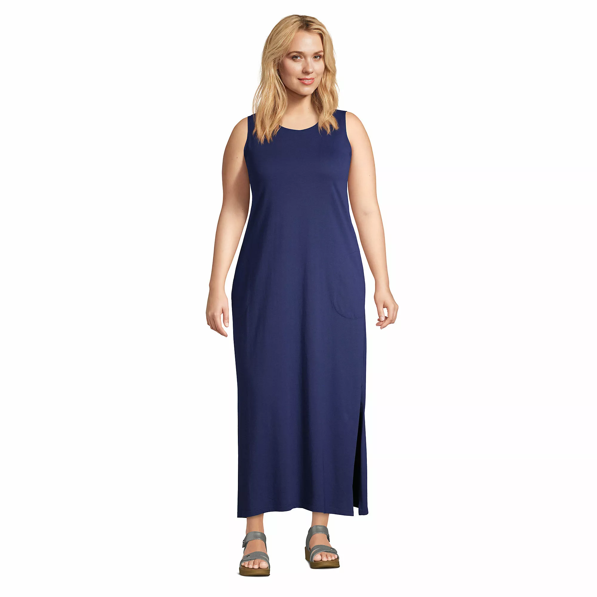 Lands' End Women's Plus Size Cotton Jersey Sleeveless Swim Cover-up Maxi Dress - Image 4