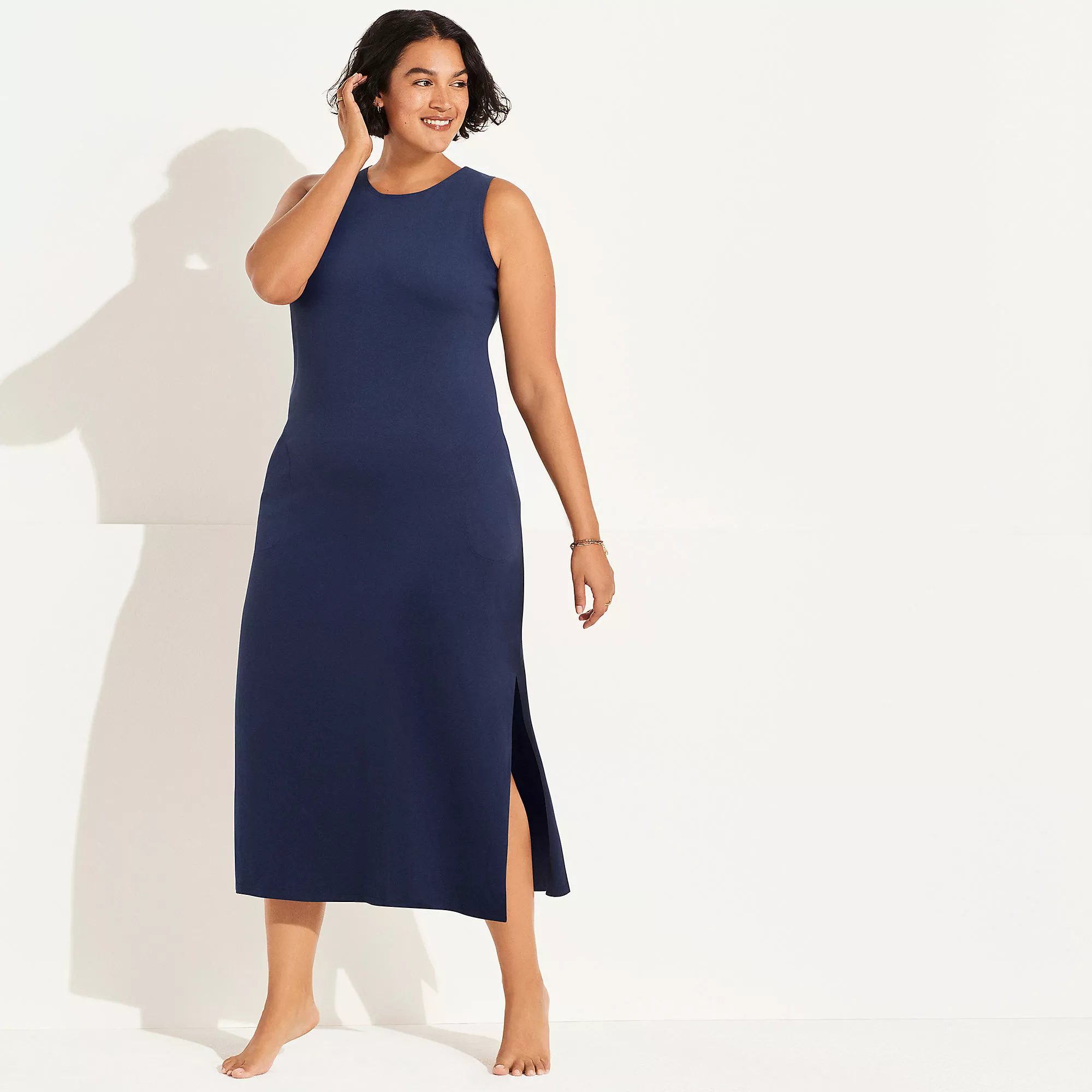 Lands' End Women's Plus Size Cotton Jersey Sleeveless Swim Cover-up Maxi Dress