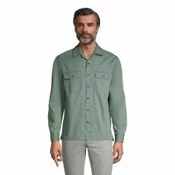 Lands' End Men's Traditional Fit Textured Camp Collar Long Sleeve Shirt