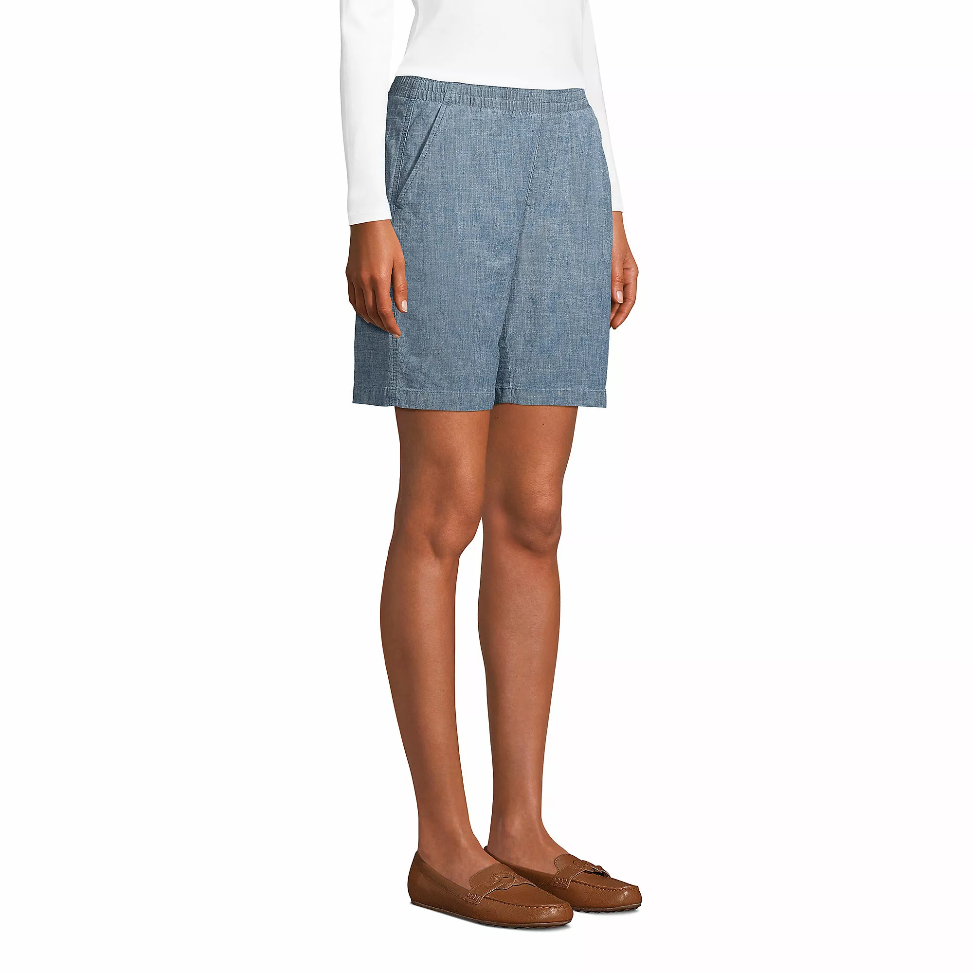 Lands' End Women's Mid Rise Elastic Waist Pull On 10" Knockabout Chino Bermuda Shorts - Image 3