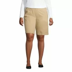 Lands' End Women's Plus Size Mid Rise Elastic Waist Pull On 10" Knockabout Chino Bermuda Shorts