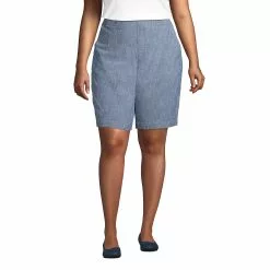 Lands' End Women's Plus Size Mid Rise Elastic Waist Pull On 10" Knockabout Chino Bermuda Shorts