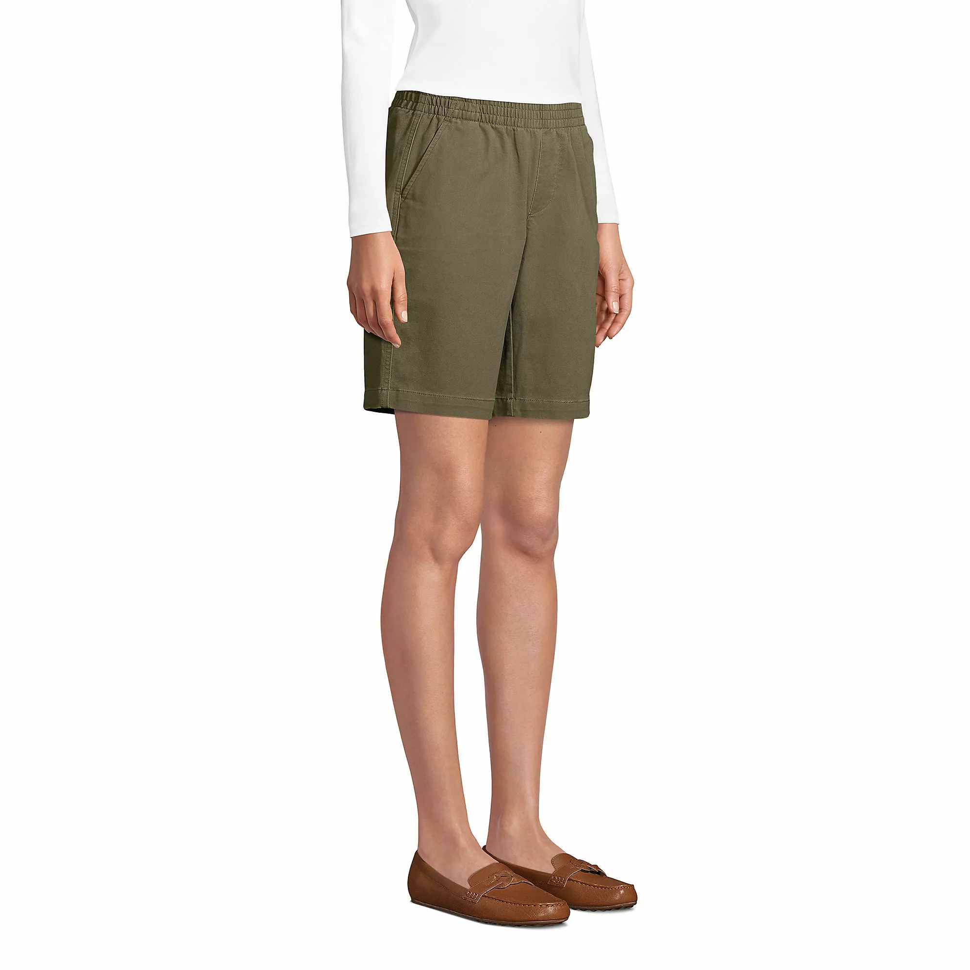 Lands' End Women's Mid Rise Elastic Waist Pull On 10" Knockabout Chino Bermuda Shorts - Image 3