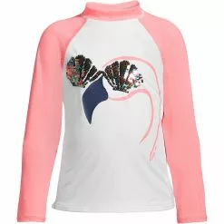 Lands' End Girls Long Sleeve Sequin Mock Neck UPF 50 Swim Rash Guard