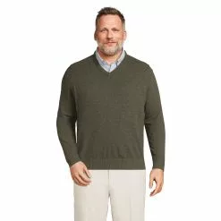 Lands' End Men's Big Fine Gauge Cashmere V-neck Sweater
