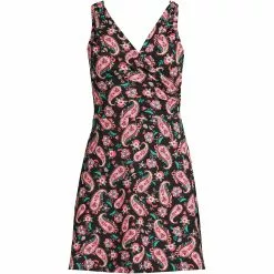Lands' End Women's Plus Size Chlorine Resistant Tummy Control Surplice Wrap Swim Dress One Piece Swimsuit