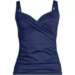 Lands' End Women's Plus Size Chlorine Resistant V-Neck Wrap Underwire Tankini Swimsuit Top Adjustable Straps