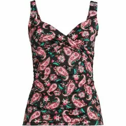 Lands' End Women's Plus Size Chlorine Resistant V-Neck Wrap Underwire Tankini Swimsuit Top Adjustable Straps