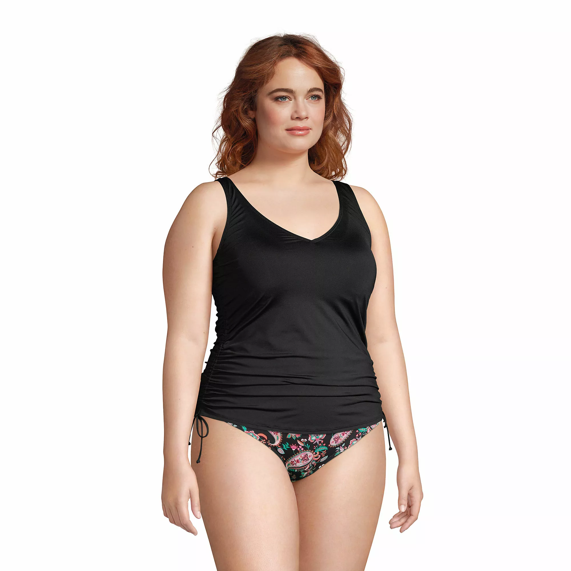 Lands' End Women's Plus Size Chlorine Resistant Adjustable V-neck Underwire Tankini Swimsuit Top - Image 4