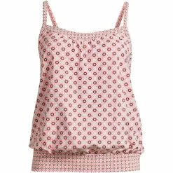 Lands' End Women's Plus Size Chlorine Resistant Blouson Tummy Hiding Tankini Swimsuit Top Adjustable Straps