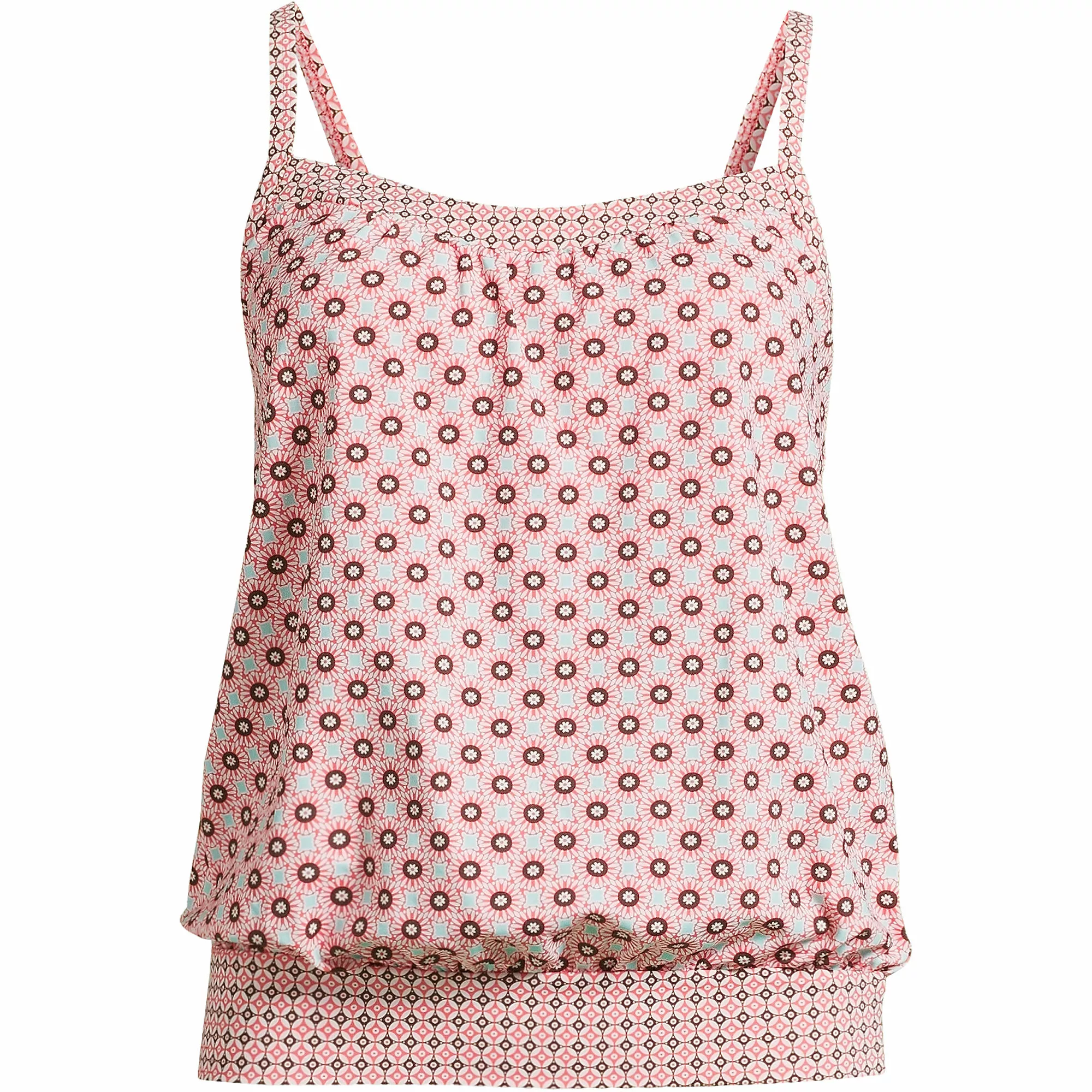 Lands' End Women's Plus Size Chlorine Resistant Blouson Tummy Hiding Tankini Swimsuit Top Adjustable Straps