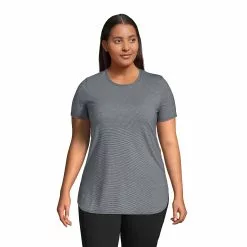 Lands' End Women's Plus Size Moisture Wicking UPF Sun Short Sleeve Curved Hem Tunic Top