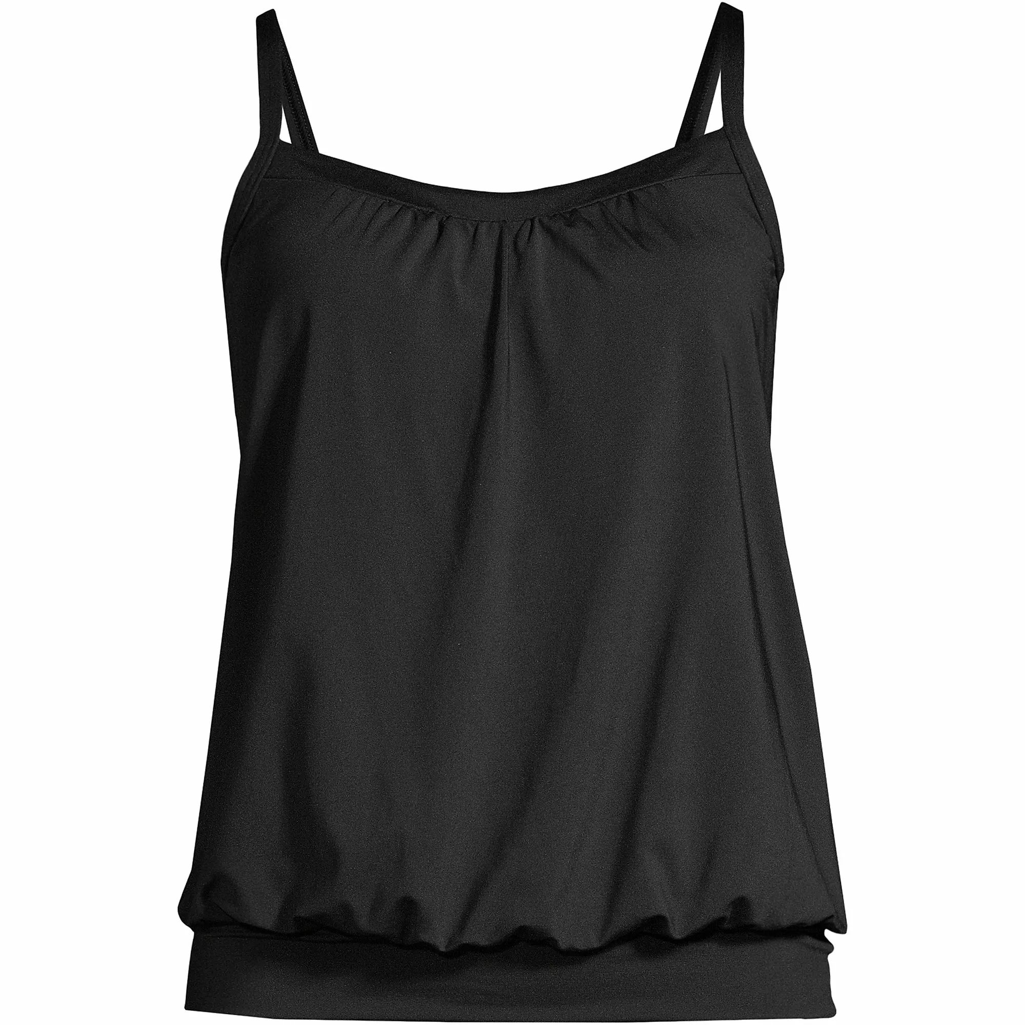 Lands' End Women's Chlorine Resistant Blouson Tummy Hiding Tankini Swimsuit Top Adjustable Straps