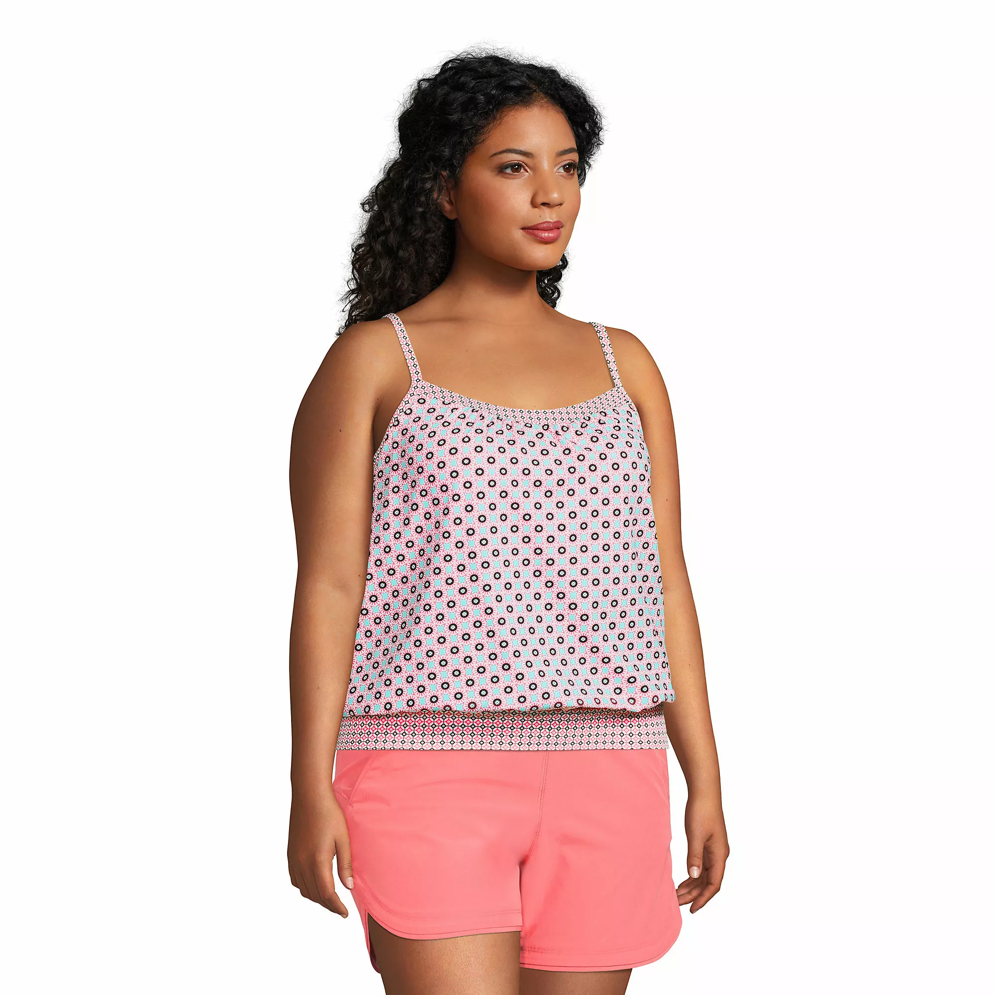 Lands' End Women's Plus Size Chlorine Resistant Blouson Tummy Hiding Tankini Swimsuit Top Adjustable Straps - Image 4