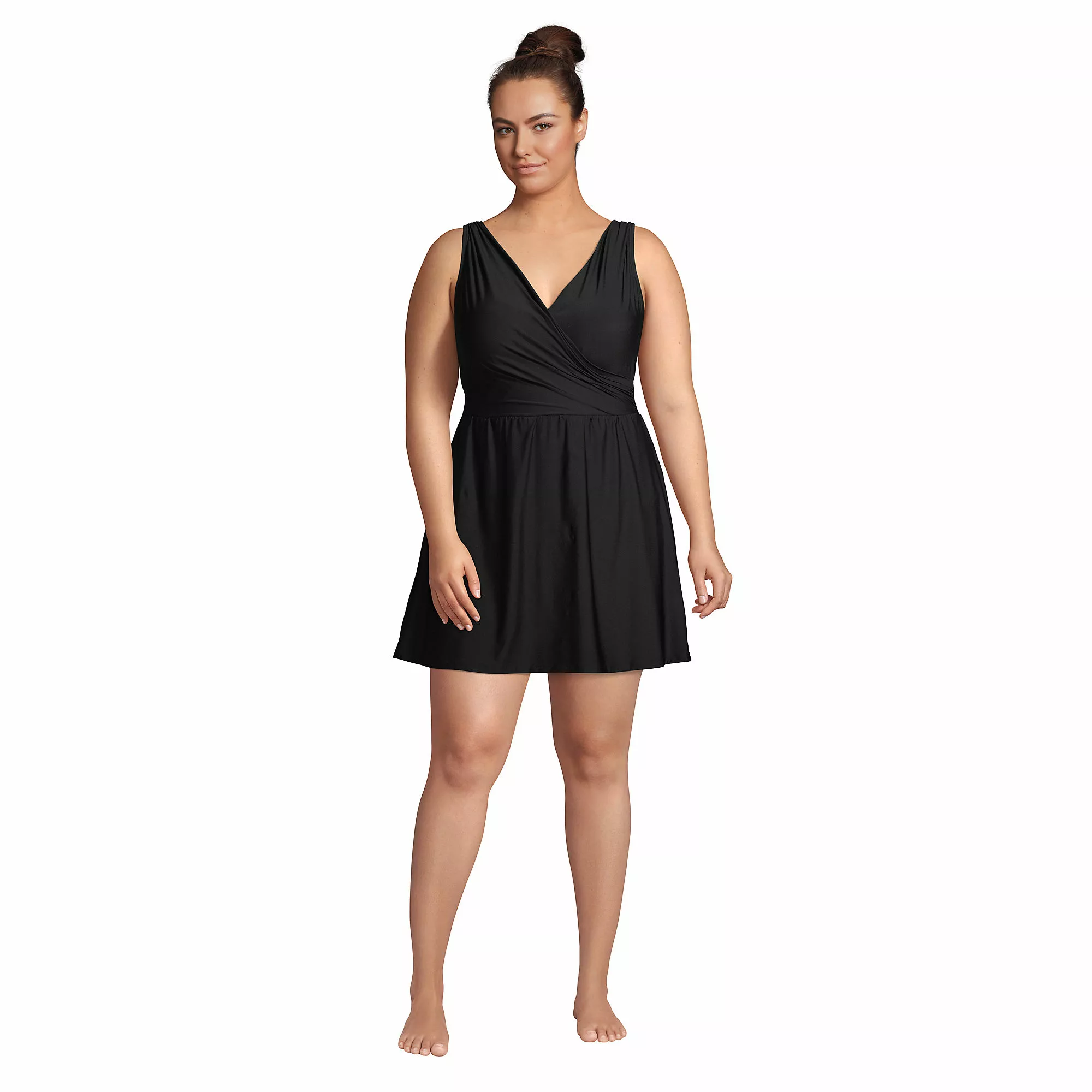 Lands' End Women's Plus Size Chlorine Resistant Tummy Control Surplice Wrap Swim Dress One Piece Swimsuit - Image 4