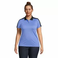 Lands' End Women's Plus Size Short Sleeve Color Block Polyester Polo Shirt