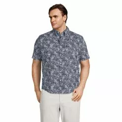 Lands' End Men's Big And Tall Traditional Fit Short Sleeve Essential Lightweight Poplin