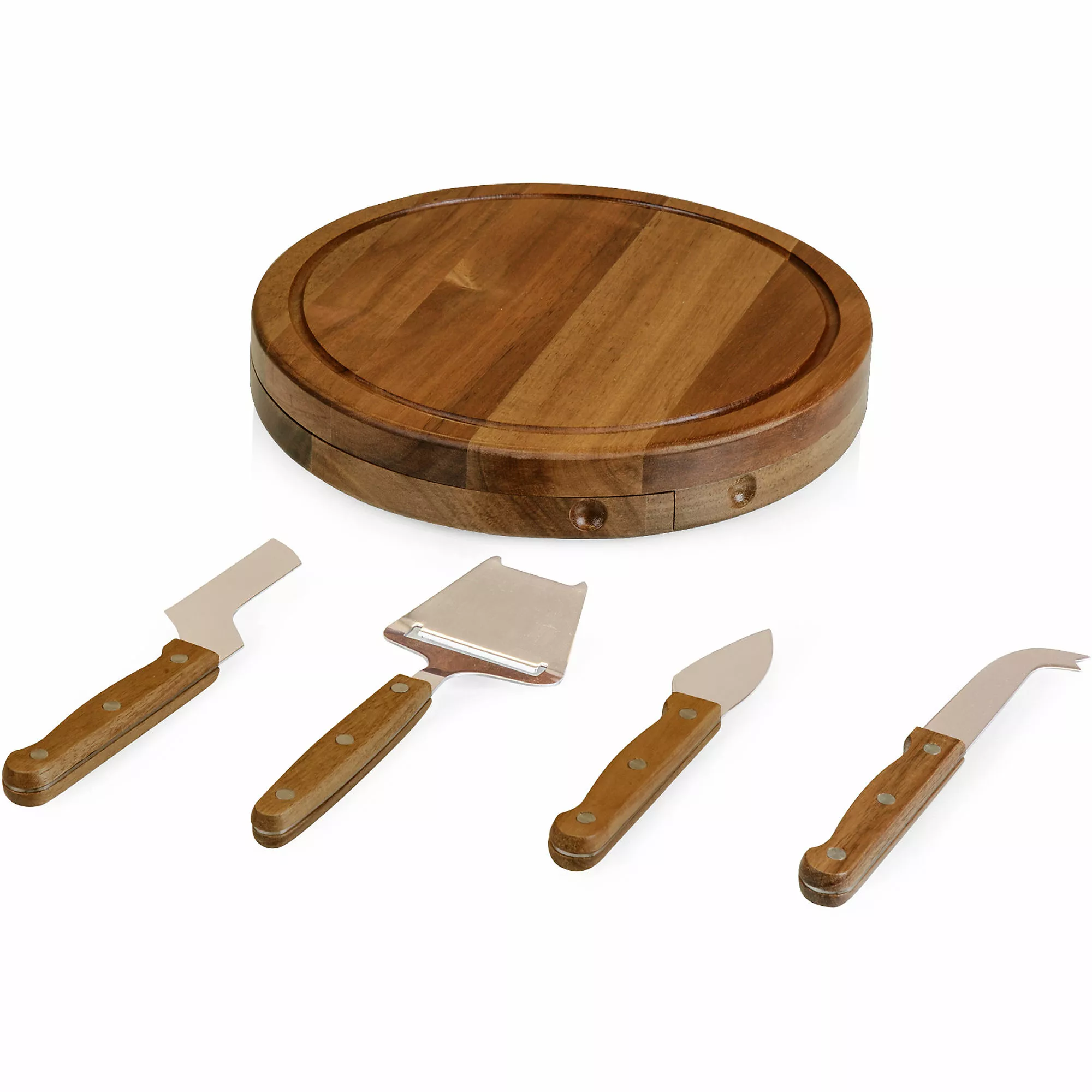 Picnic Time Round Wooden Cheese Cutting Board With Tools - Image 2
