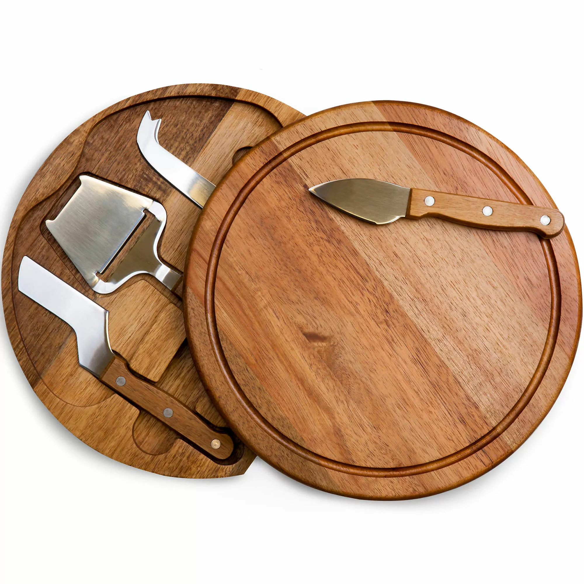 Picnic Time Round Wooden Cheese Cutting Board With Tools