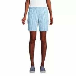 Lands' End Women's Mid Rise Elastic Waist Pull On 7" Chino Seersucker Shorts