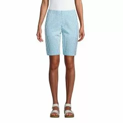 Lands' End Women's Mid Rise Elastic Waist Pull On 10" Chino Seersucker Bermuda Shorts
