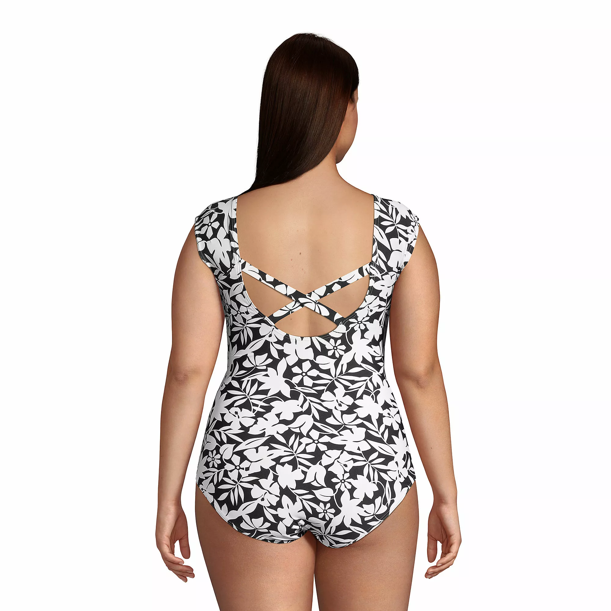 Lands' End Women's Plus Size Chlorine Resistant Tummy Control Cap Sleeve X-Back One Piece Swimsuit - Image 2