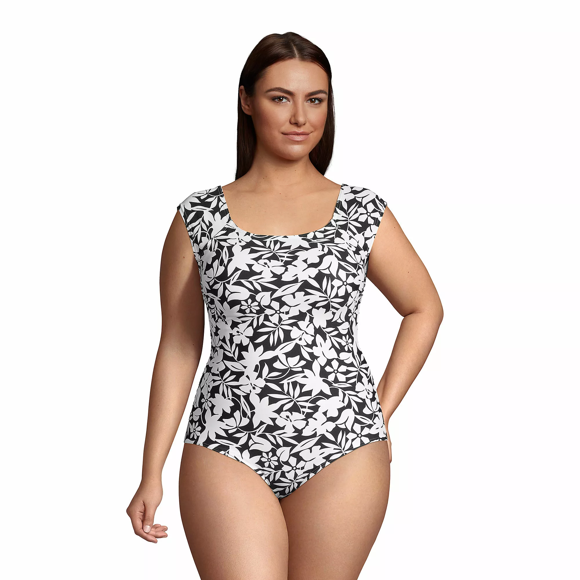 Lands' End Women's Plus Size Chlorine Resistant Tummy Control Cap Sleeve X-Back One Piece Swimsuit - Image 3