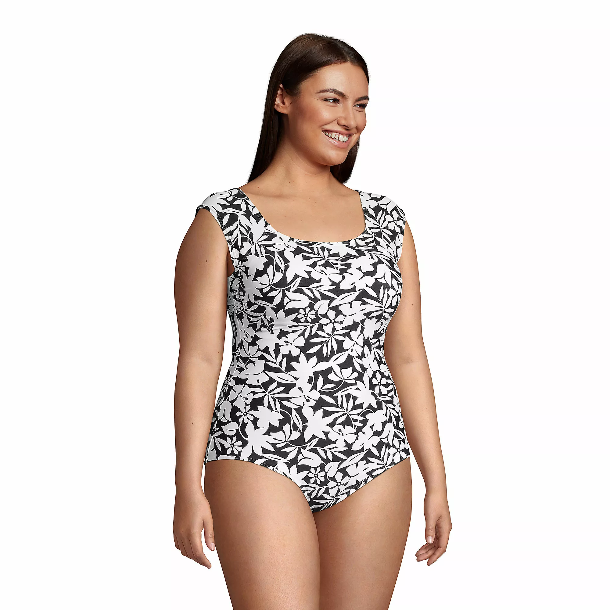 Lands' End Women's Plus Size Chlorine Resistant Tummy Control Cap Sleeve X-Back One Piece Swimsuit - Image 4